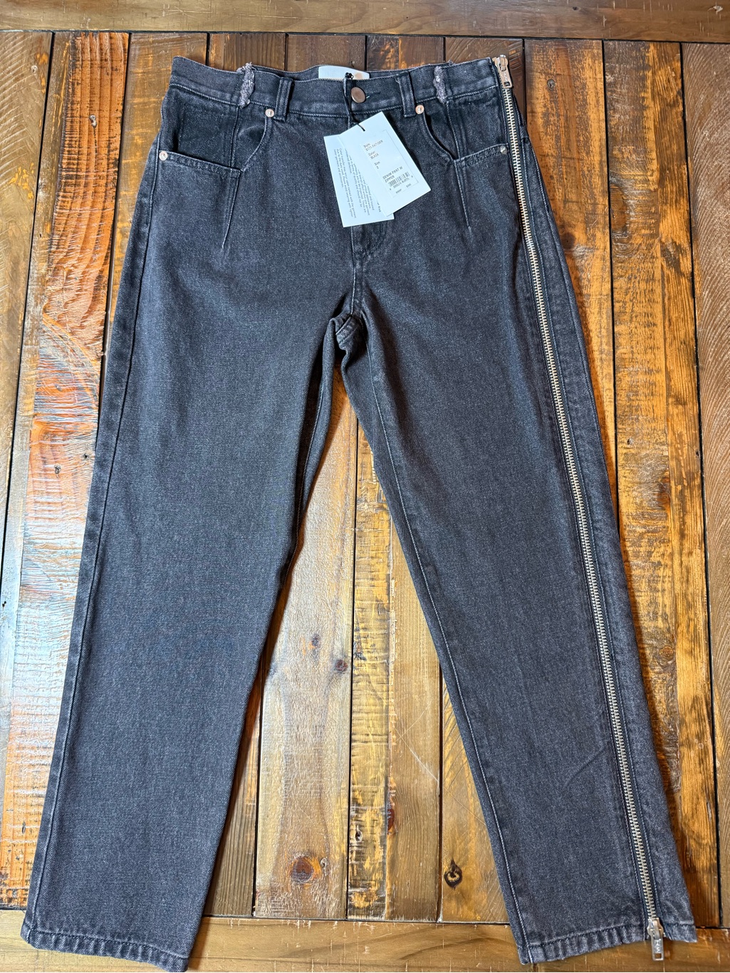 3.1 Phillip Lim Washed Black Straight-Leg Jeans With Full Side Zip Msrp 349 Nwt